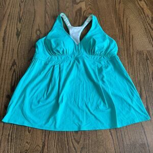 Lands End Womens Solid Teal Green Racerback Tankini Swim Suit Top Plus Size 16
